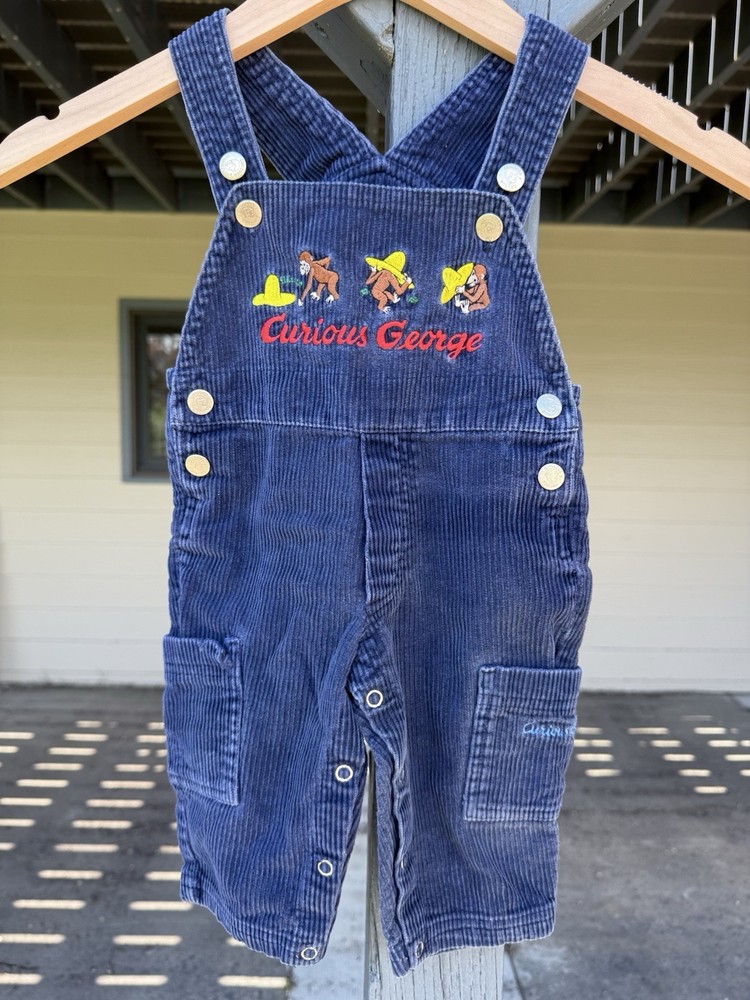 Vintage Curious George Blue Corduroy Overalls Size 12 Month