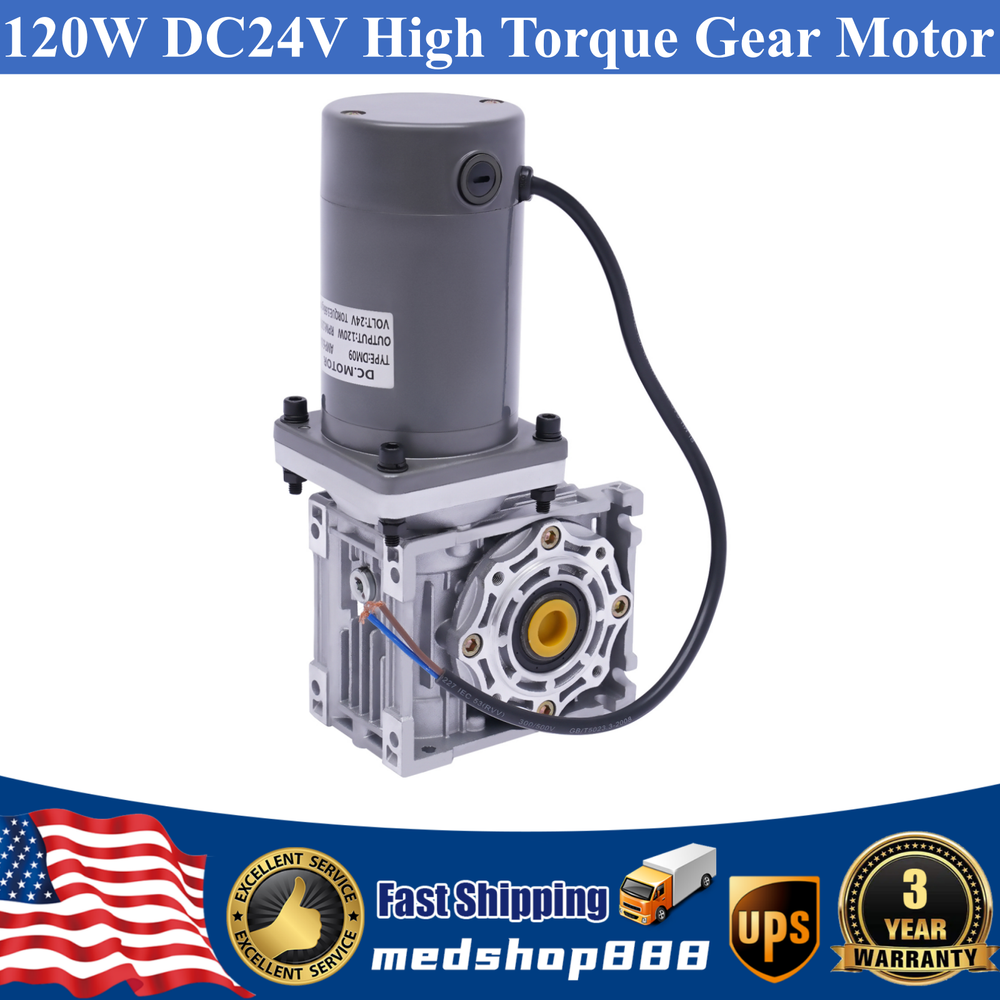 120W DC24V Worm Gear Reducer Gearbox Electric RV Gear Motor High Torque