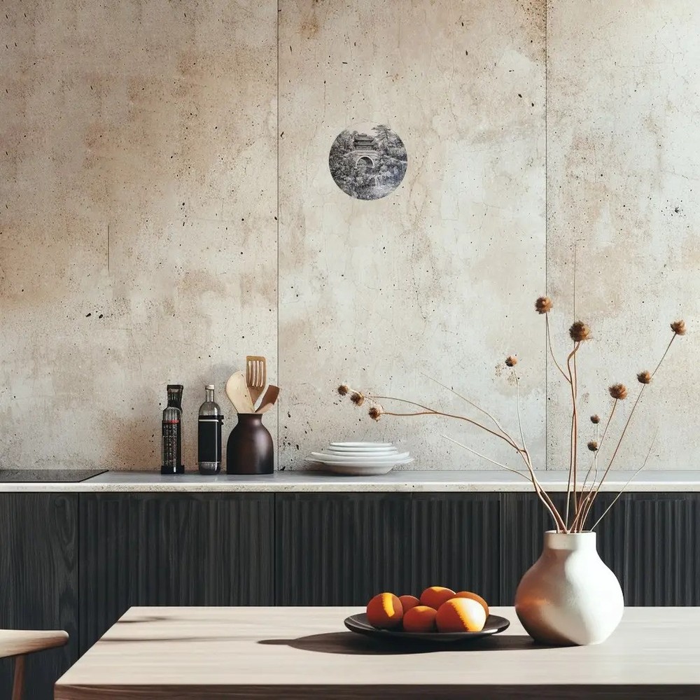 Elegant Round Aluminum Wall Art Ink Painting Design Landscape