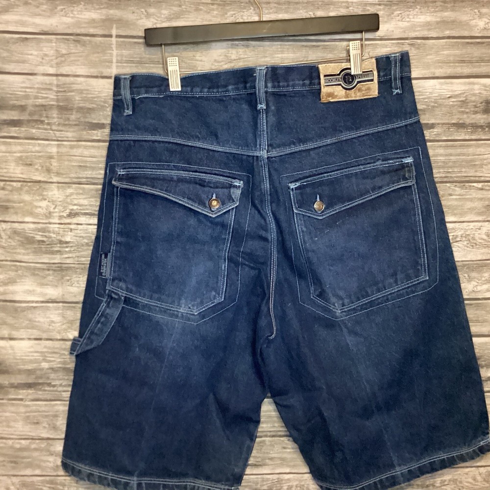 Brooklyn Express Shorts Mens 36 Blue Denim Baggy Loose Jorts Hip Hop Y2K