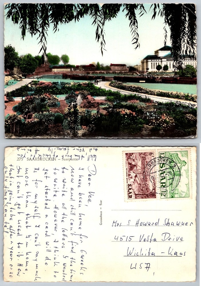 1920 Saarbrücken, Germany Postcard - Saarpartie River View & Park