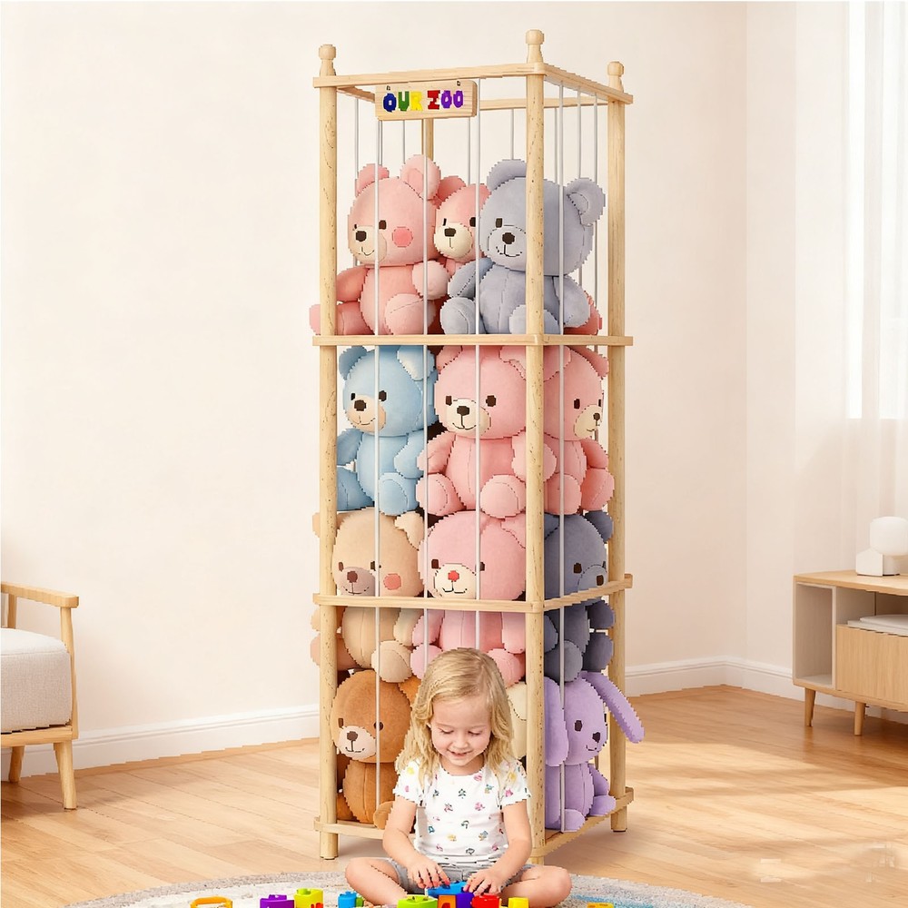 Stuffed Animal Storage Organizer Wood Animals Zoo Toy Holder Plush Toy Storage