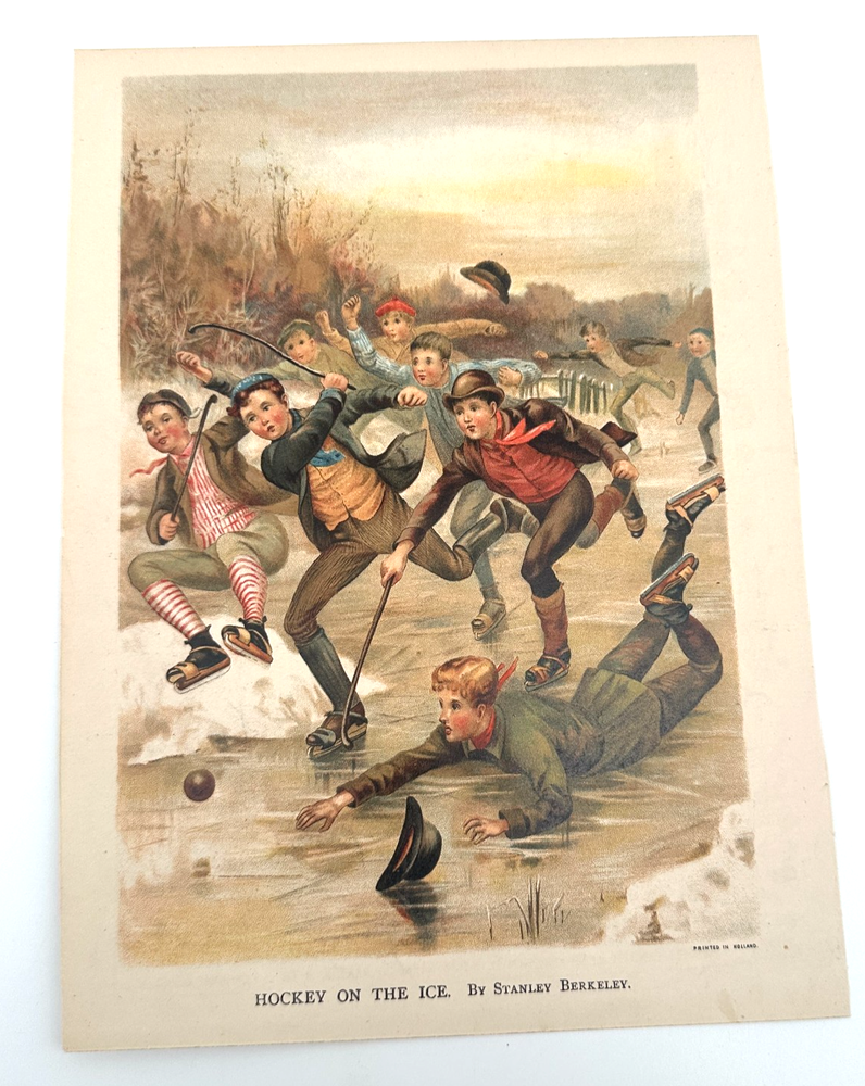 1893 Stanley Berkeley Chromolitho Hockey on the Ice Antique Winter Sports Print