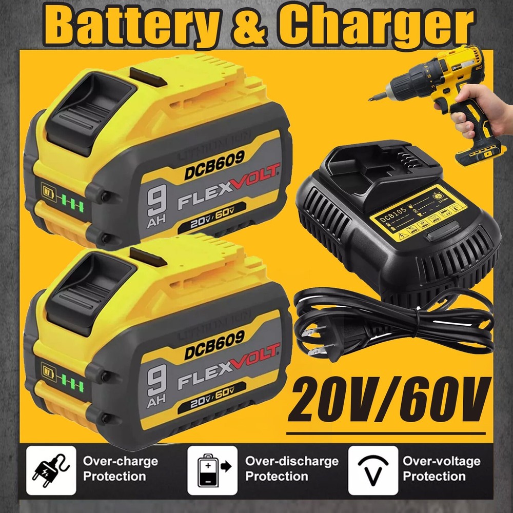 9.0Ah 2Pack Dewalt FLEXVOLT 20V/60V MAX Battery Charger DCB609 DCB606-2