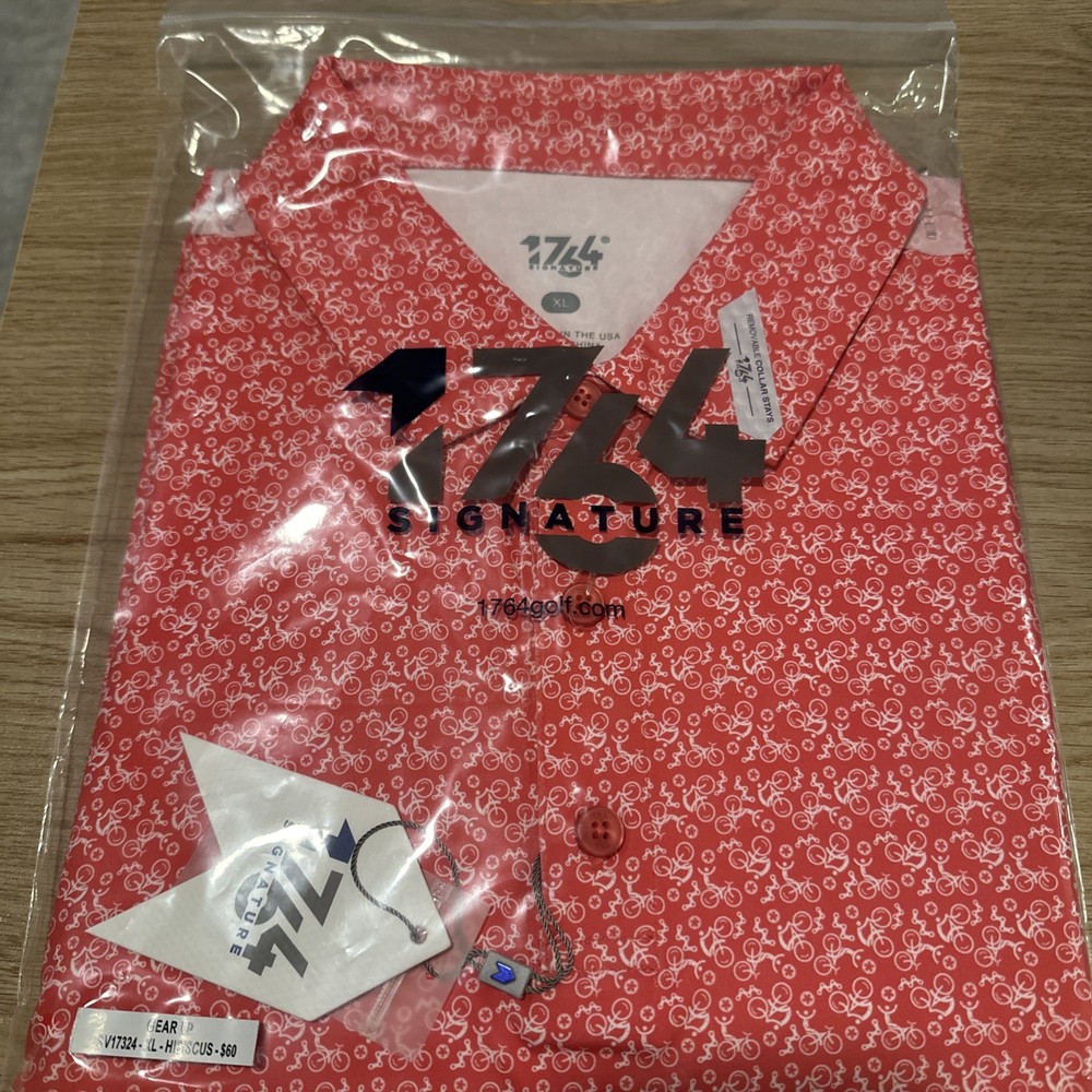 1764 Golf Mens Polo Shirt XL Gear Up Bicycle Print Performance Short Sleeve NWT