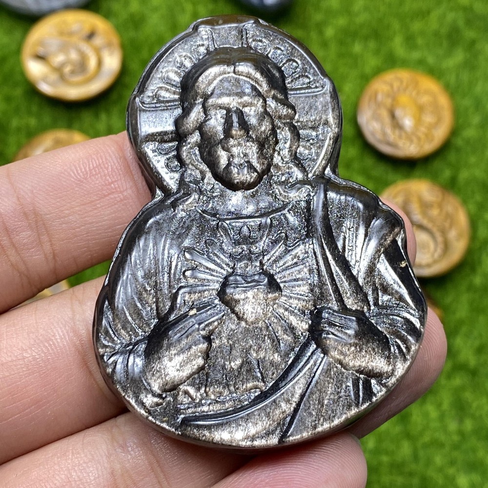 Natural Silver Obsidian Quartz Hand Carved Skull Jesus Crystal for Reiki Healing