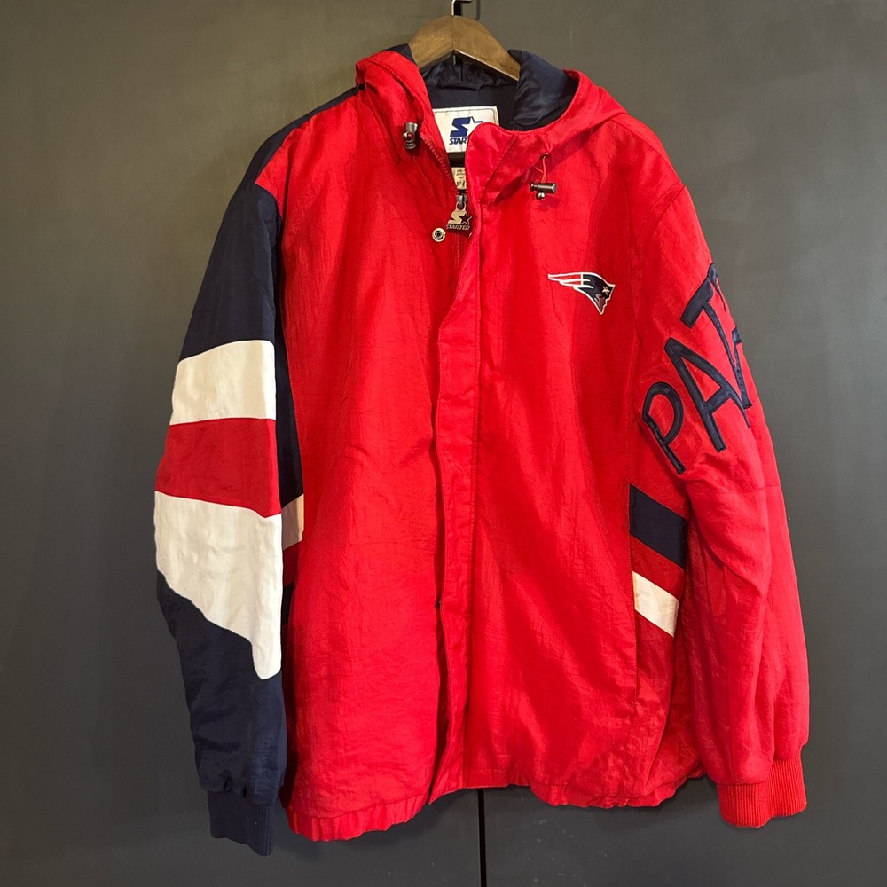 NEW ENGLAND PATRIOTS Starter Spellout Hooded Winter Jacket Medium Nice NFL VTG