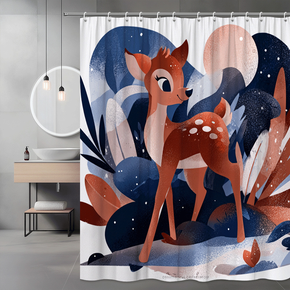 Deer Shower Curtain Blue Orange Forest Animal Print