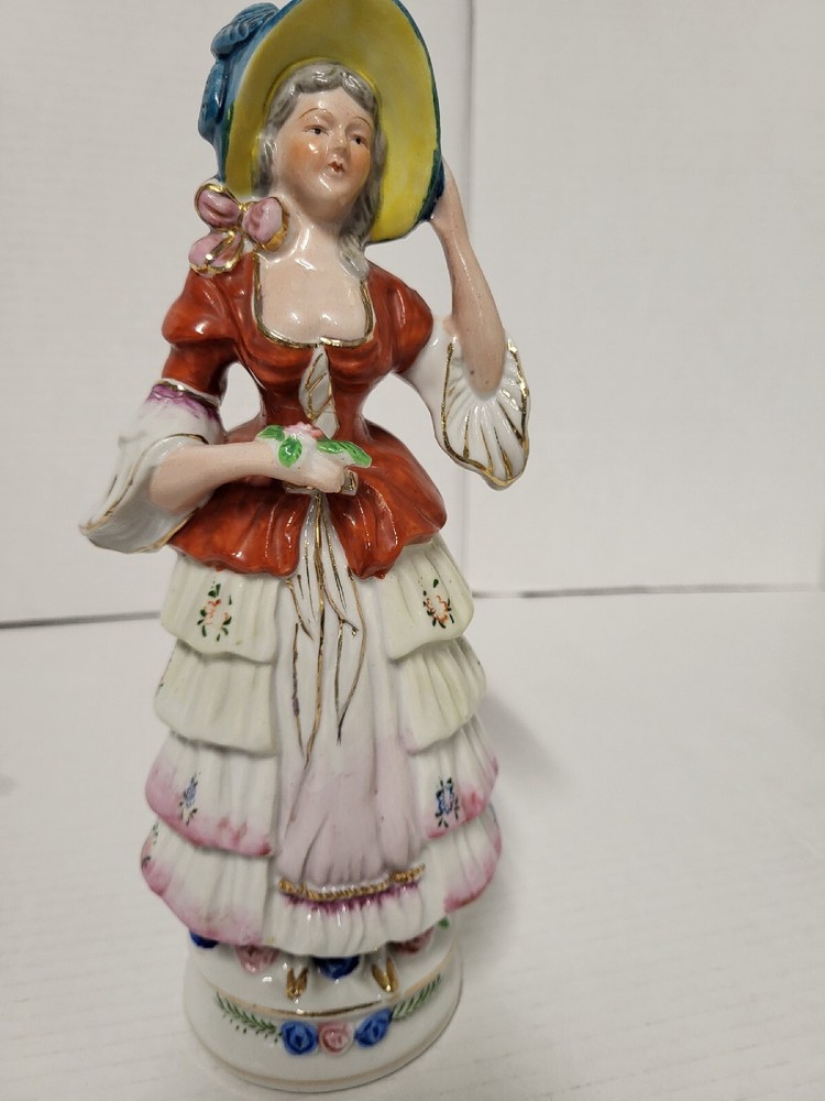 Vintage UCACGO Handpainted Ceramic Porcelain Bisque Victorian Colonial  Figurine