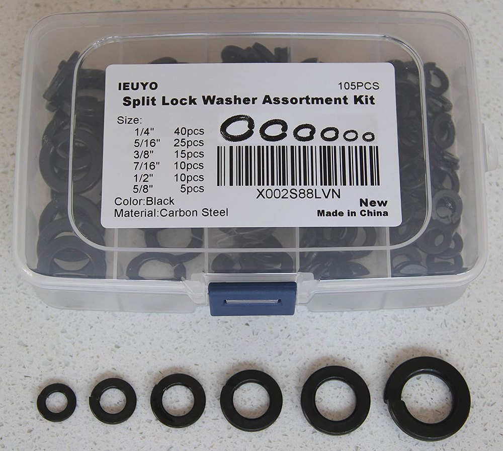 Carbon Steel Split Lock Washer Kit, Spring Lock Washer Gasket Black Oxide