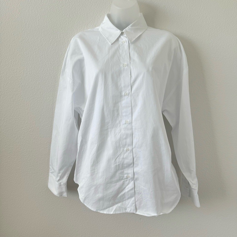 NWT zara white poplin cotton long sleeve bottom down dress business top shirt