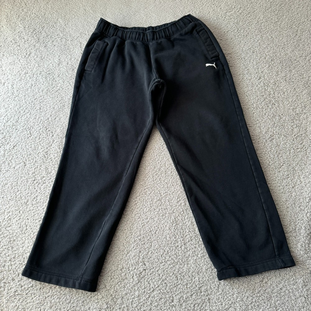 NEW Puma Pants Mens Medium Black Sweat Joggers Fleece Lined Training Sports Gym
