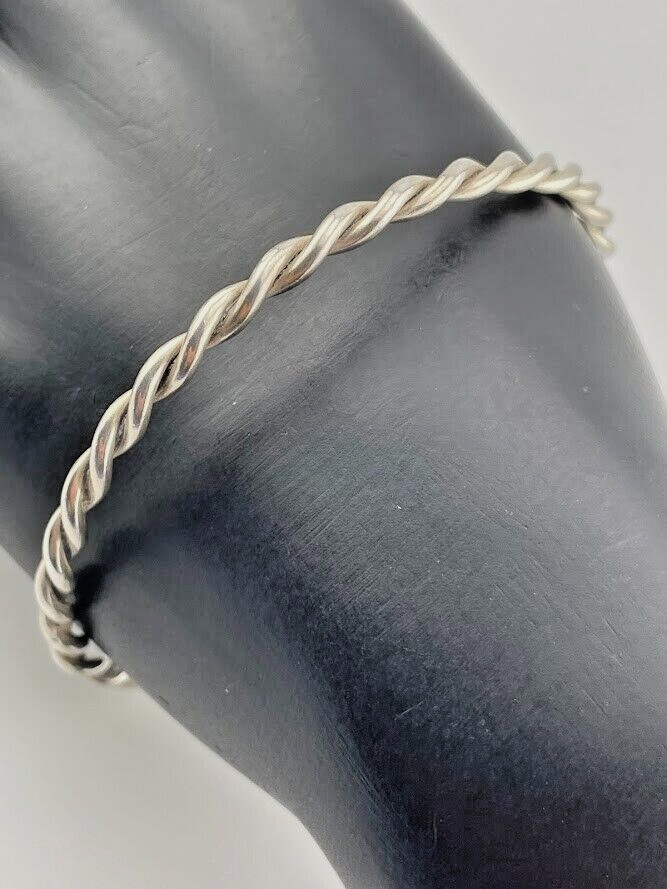 925 Sterling Silver Twisted Rope Bangle Bracelet 7.5