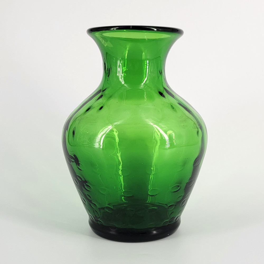 Vintage BLENKO #6914 Emerald Green Glass Vase With Circle Optics 8