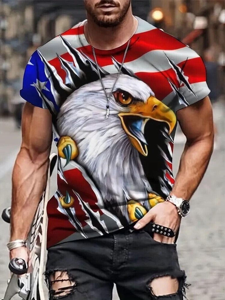 Men s Eagle   Flag Graphic T Shirt Short Sleeve 3D Print T-shirt XL - NEW
