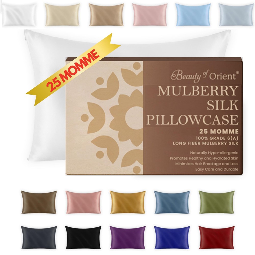25 Momme Premium Mulberry Silk Pillowcase for Hair and Skin | Handcrafted Hyp...