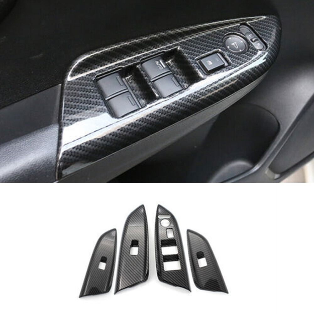 Glass Window Switch Lock Panel Trim For Honda Fit/Jazz 2014-20 ABS Carbon Fiber