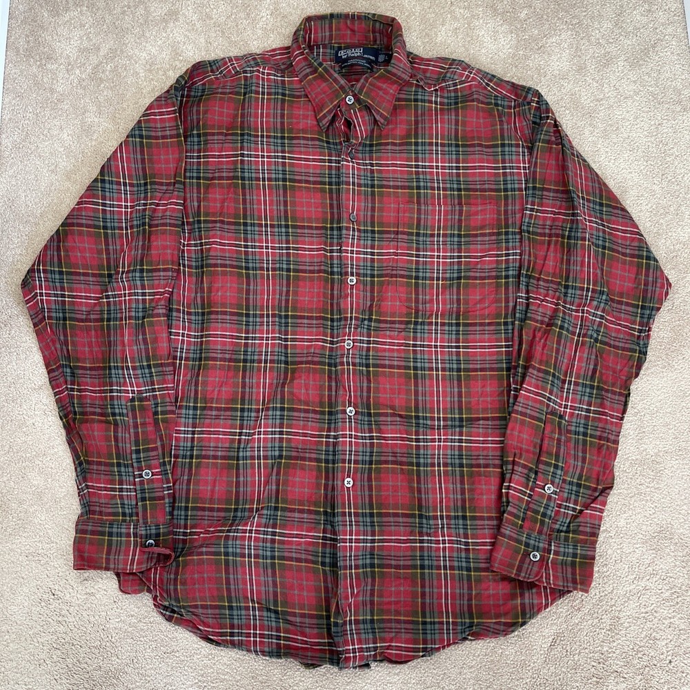 Polo Ralph Lauren Hammond Mens Large Red Button Down Plaid Wool Blend Shirt