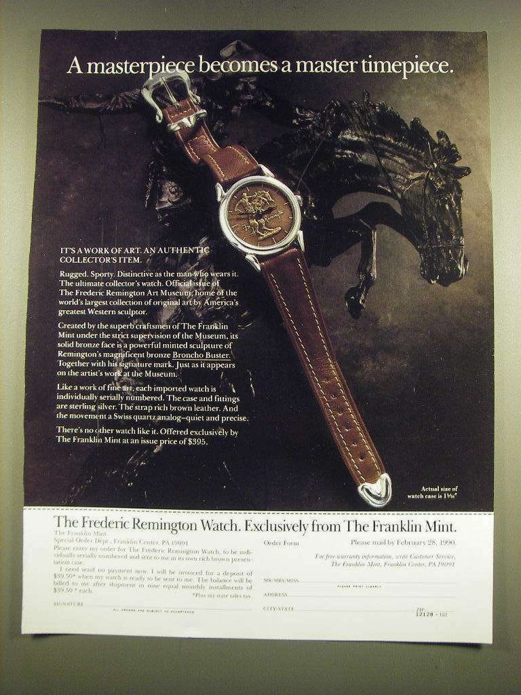 1990 The Franklin Mint Frederic Remington Watch Ad - A Masterpiece