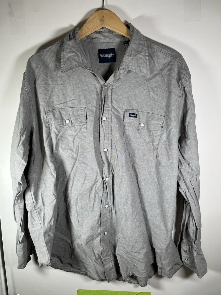 Wrangler Western Snap Shirt Mens 2XL Green Canvas Cotton Pearl Snap Work