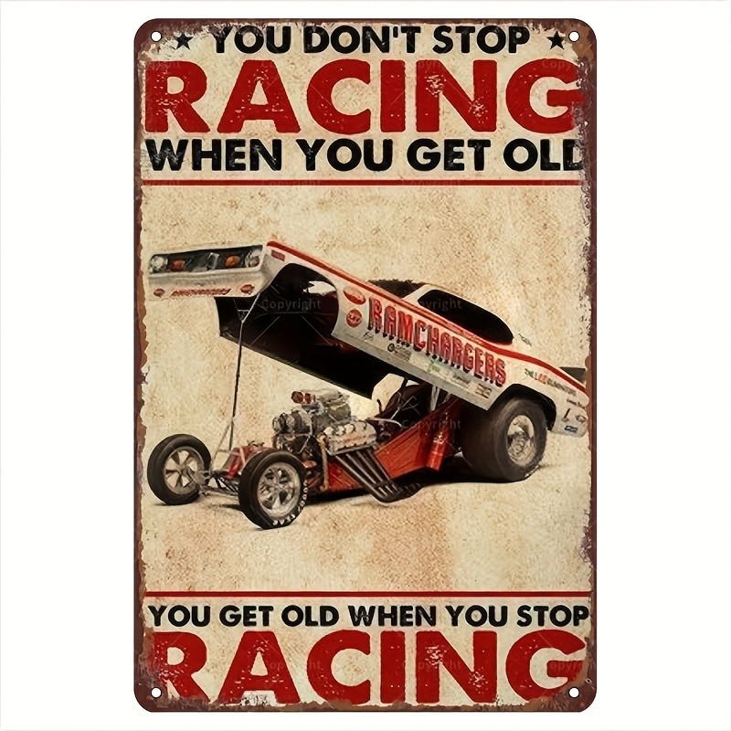 Vintage Drag Racing Tin Metal Signs 8x12 Inches, Retro Wall Art Decor, Silve