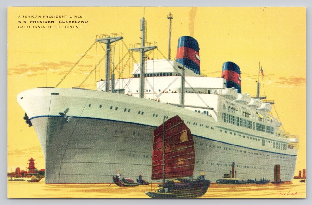American President Lines S.S. President Cleveland Luxury Ocean Liner Postcard