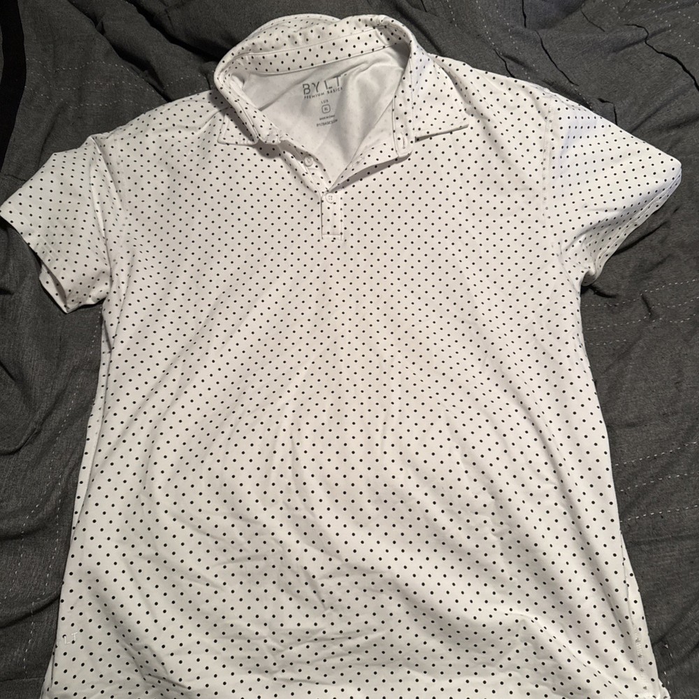 BYLT Premium Basics Drop Cut Polka Dot Short Sleeve Lux Polo Shirt- Size XL