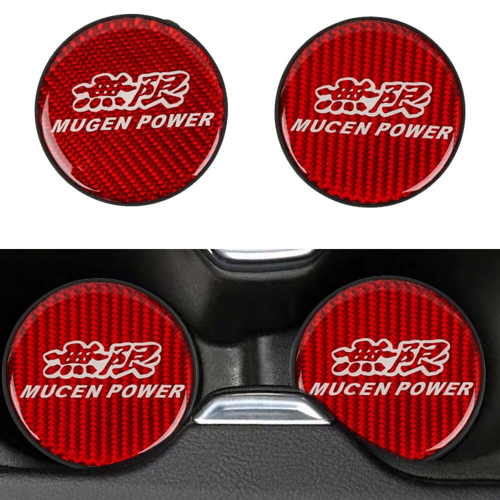 2Pcs Mugen Red Carbon Fiber Car Cup Holder Pad Water Cup Slot Non-Slip Mat