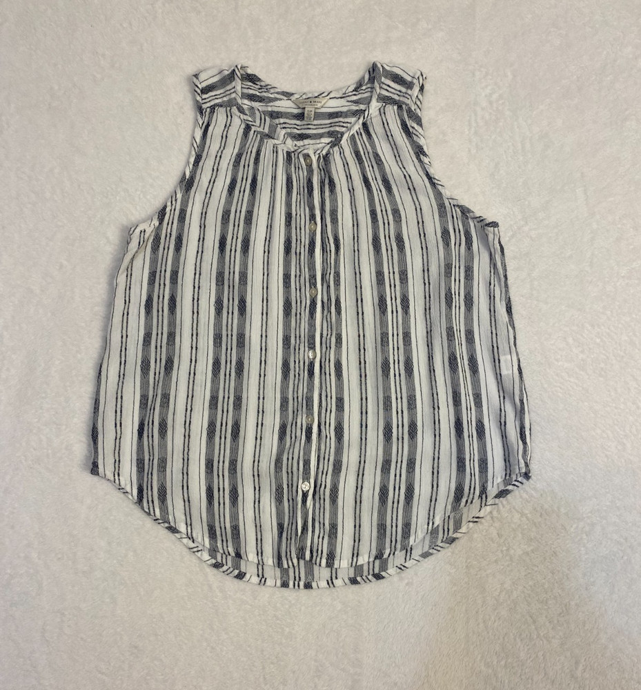 Lucky Brand Striped Button Tank Top Size Small Coastal Summer Boho
