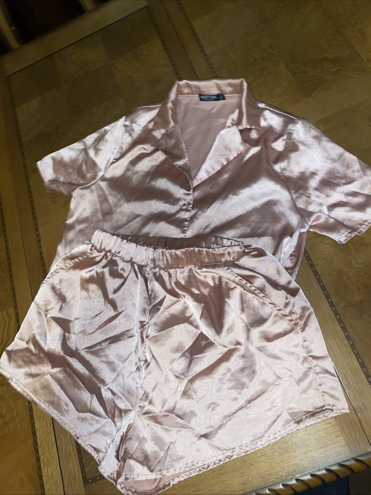 Nasty Gal Lounge Set Satin Pajama Pocket Shorts Size 4