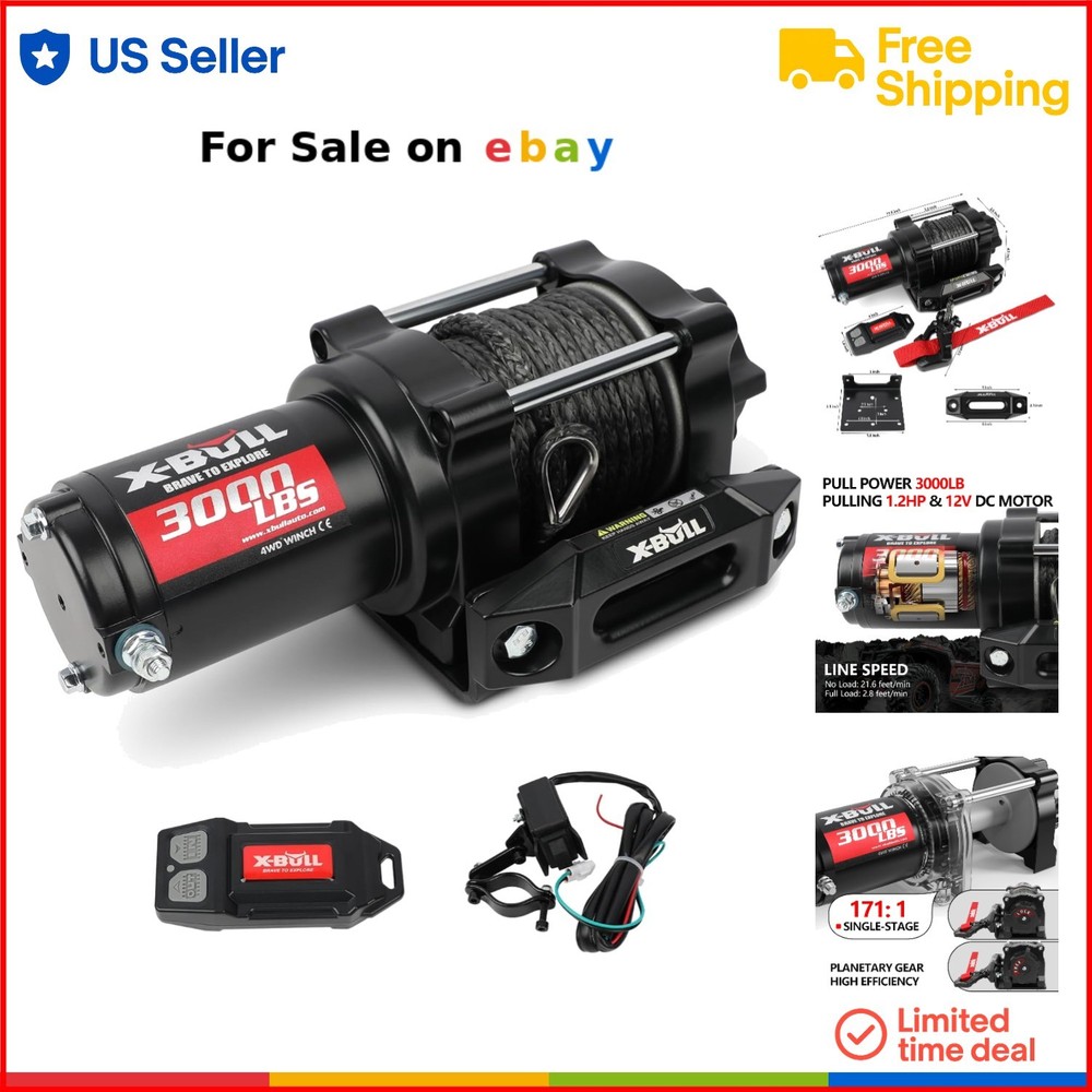 12V 3000lbs Waterproof Electric Winch for ATV UTV Boat with Wireless Remote