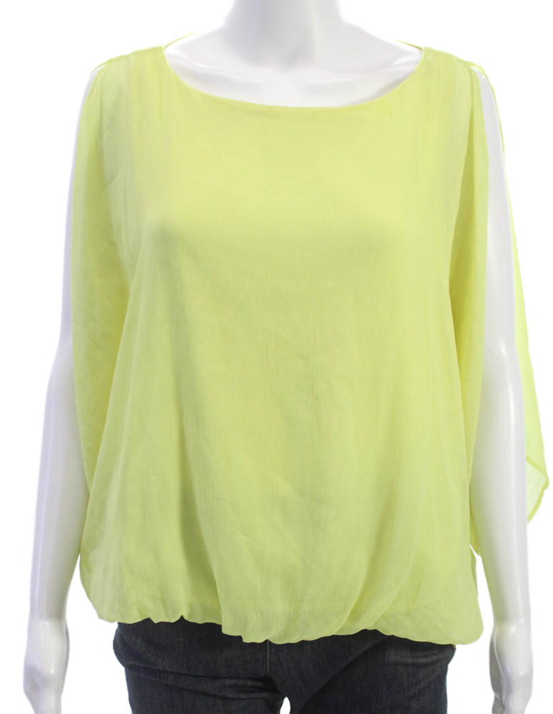 Alice + Olivia Womens Kimono Blouse Yellow Boat Neck 3/4 Sleeve Size MFree Shipping in US $100+ Orders | $6.95 Orders Below