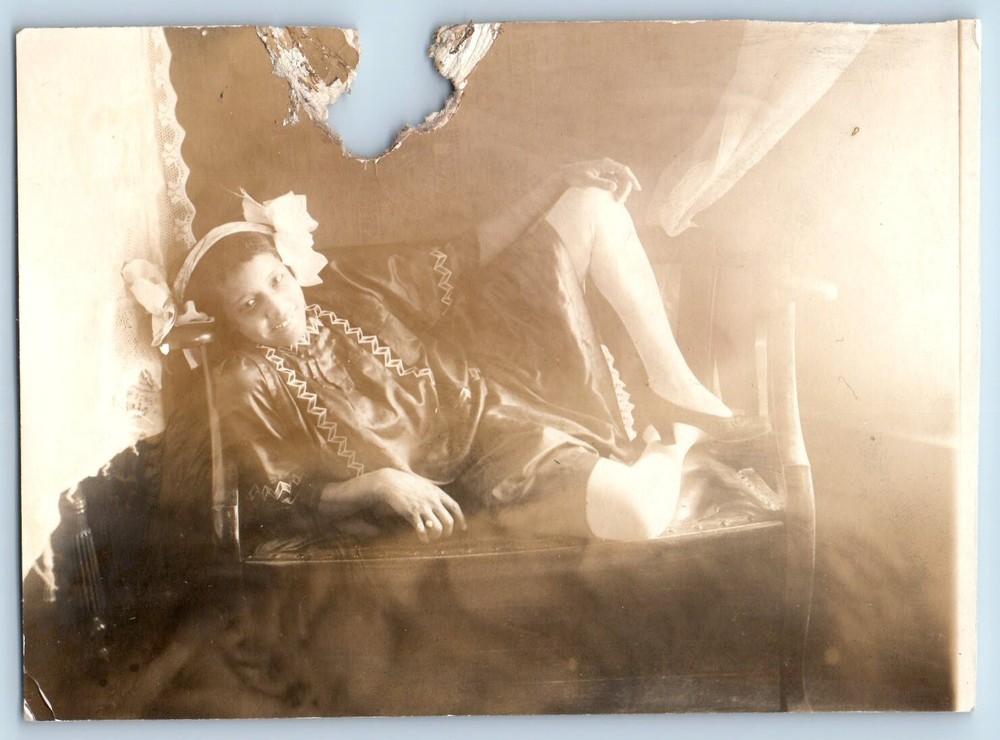 c1910 Black Americana Girl In Dress Posing Pitsch's Shop RPPC Photo Postcard