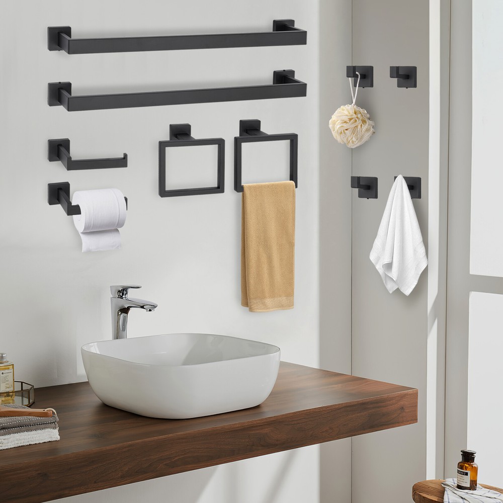 10-Piece Matte Black Bathroom Accessories Set with Wall-Mounted Towel Bars