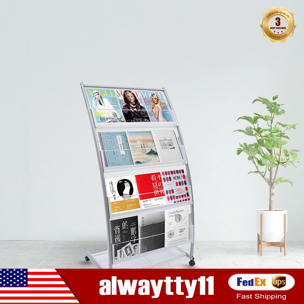 4-Tier Floor-Standing Magazine Rack Brochure Book Rack Storage for Office Store