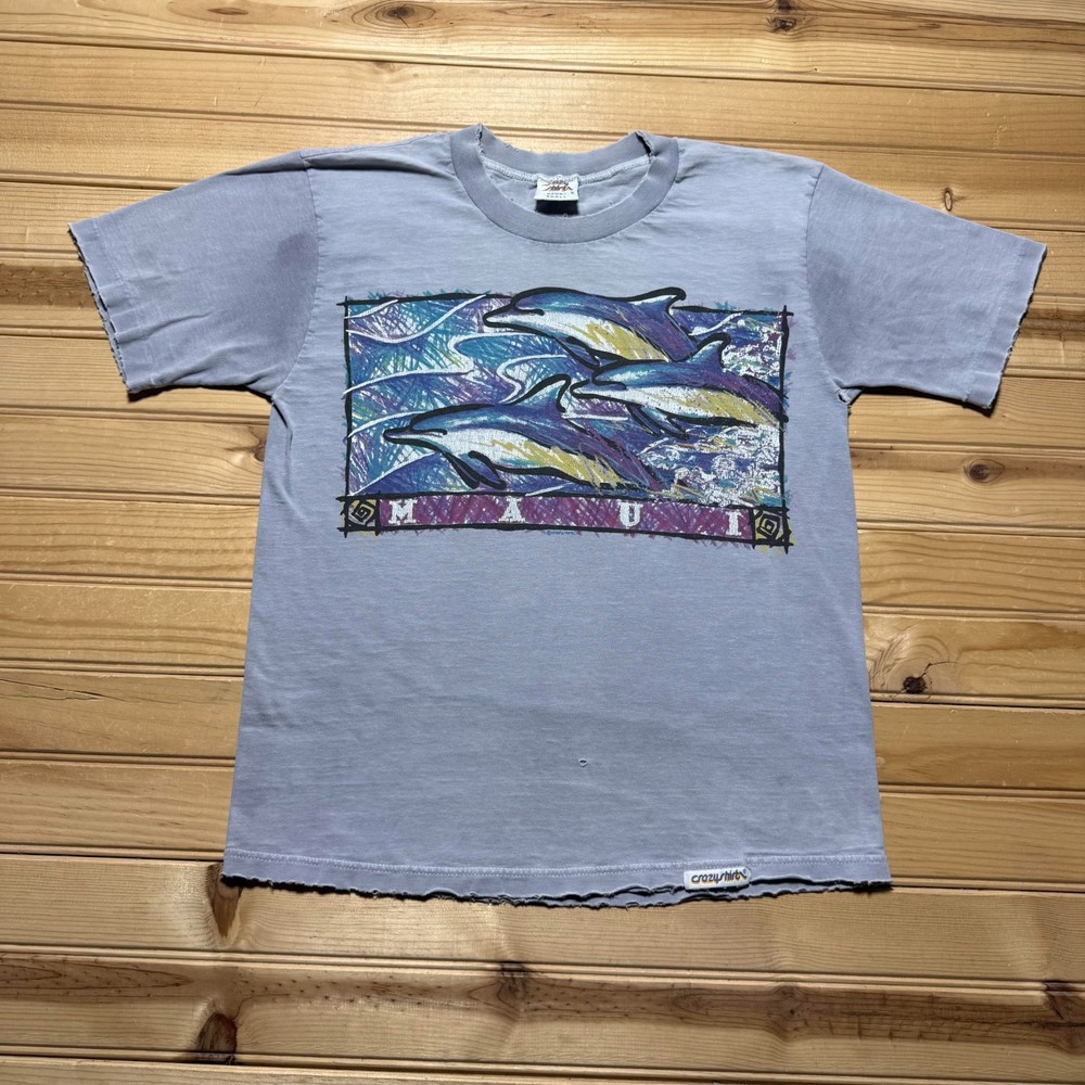 Vintage 90s Maui Island Hawaii Dolphins Art Beach Surf Souvenir T-Shirt - Small