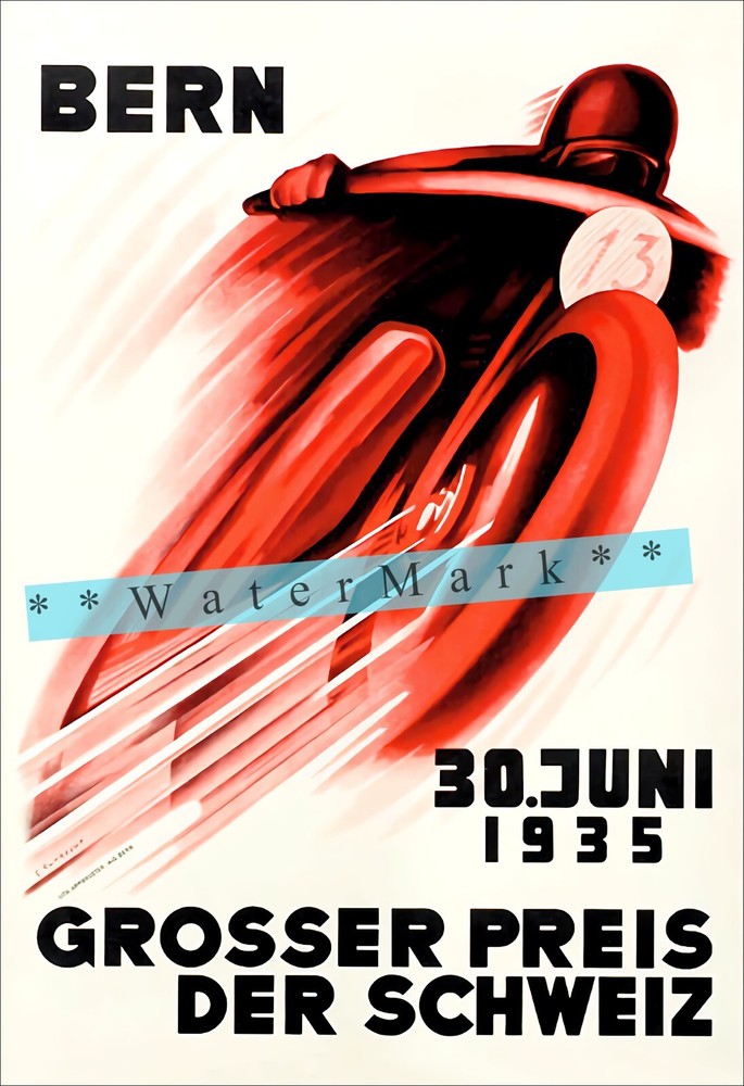 Motorcycle Racing Bern 1935 Switzerland Vintage Poster Print Retro Style Art