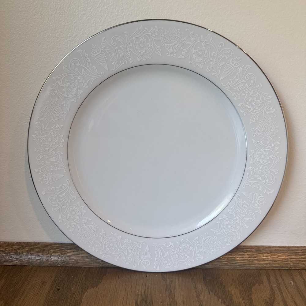 Crown Victoria LOVELACE 10.25” Dinner Plate White & Platinum Fine China