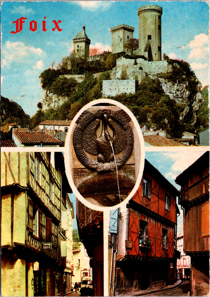 Vintage Postcard Foix France Multiview Castle Village Architecture