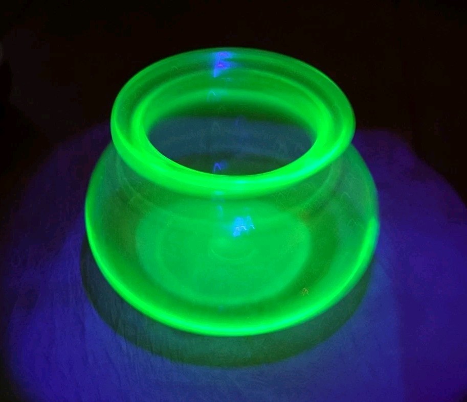 Antique Green Uranium Glass Fish Bowl NICE!!