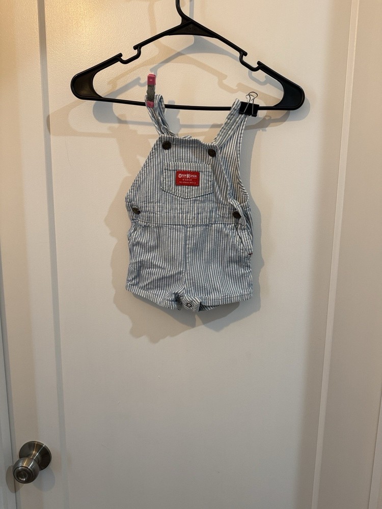 Vintage OshKosh B'gosh Blue White Striped Denim Overall 6/9 Months