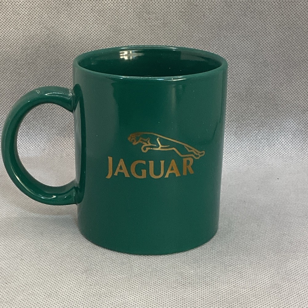 Jaguar Green Coffee Mug Gold Logo Ceramic Cup Automotive Collectible