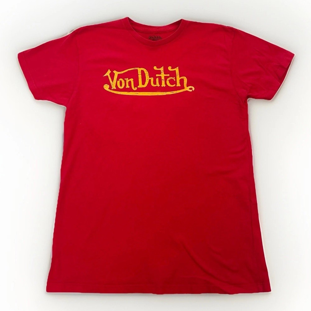 Von Dutch T-Shirt Vintage Y2K Red Logo Tee Made in USA Size M Trucker Era 2000s