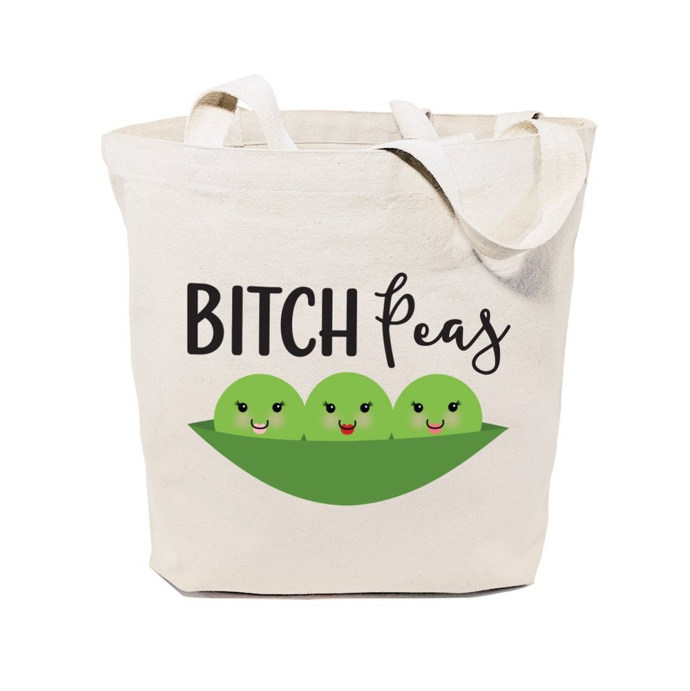 The Cotton & Canvas Co Bitch Peas Reusable Grocery Tote for Farmers Market Shopping  