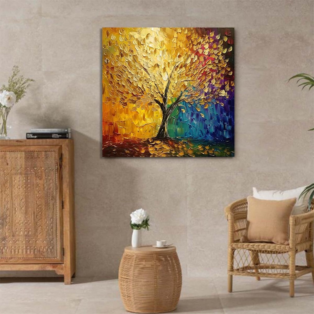 Abstract Art Thick Knife Oil Painting Handpainted Canvas 3D Lucky Tree #022