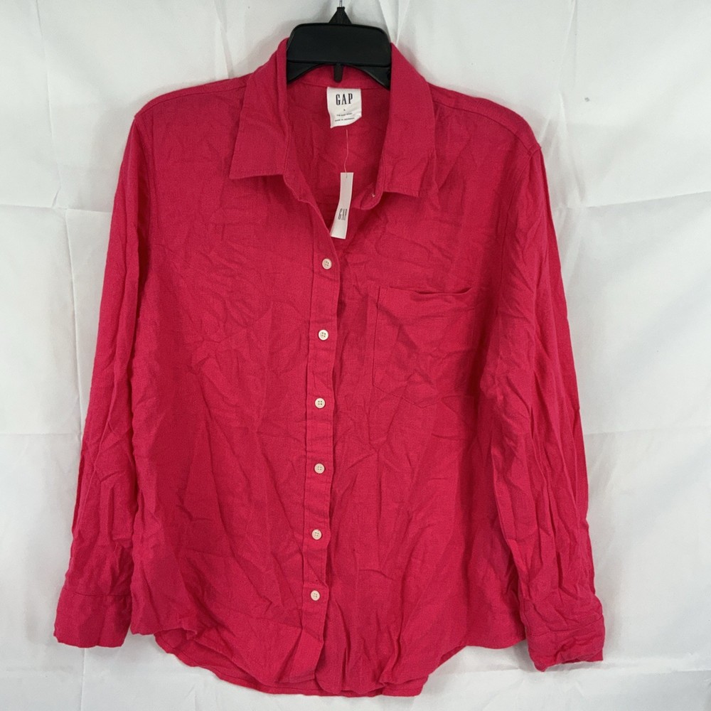 NWT Gap Women's Pink Linen Blend The Easy Shirt Button Down Size Large