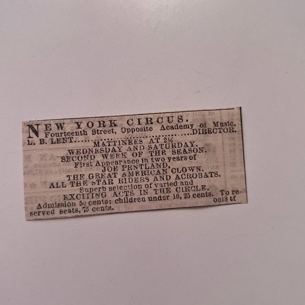 New York Circus Opposite Academy Of Music LB Lent 1869 NY Clipping SAJ7-S111