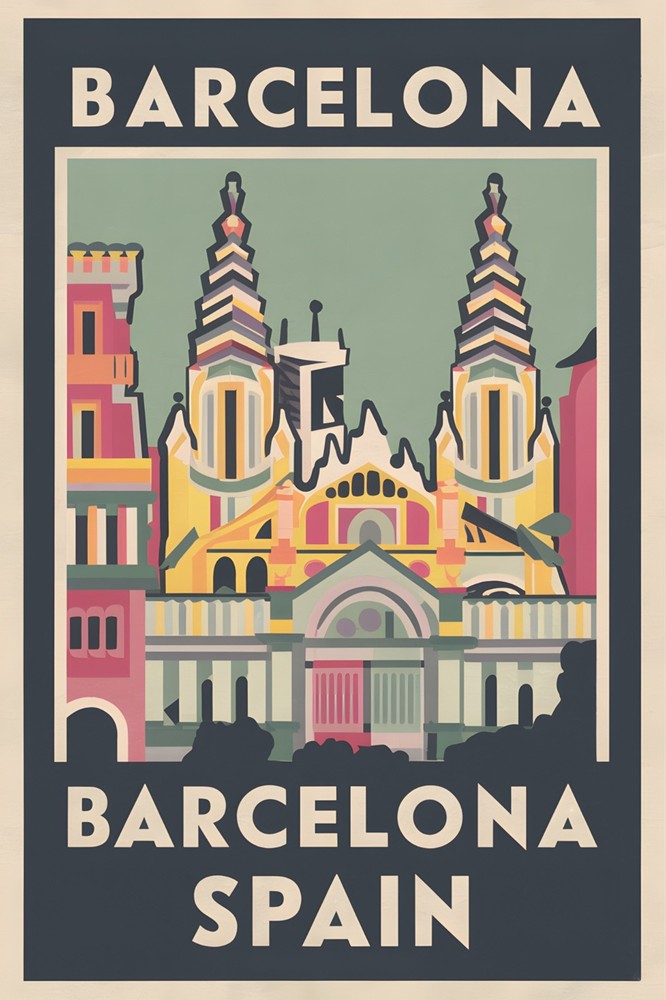 Barcelona Spain Retro Travel Poster Print Wall Art