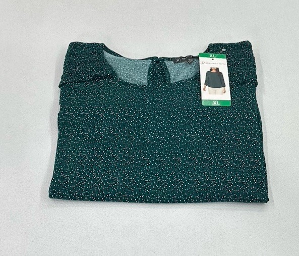 Adrianna Papell Women's 3/4 Sleeve Stretch Smocked Shoulder Blouse, Green, XL