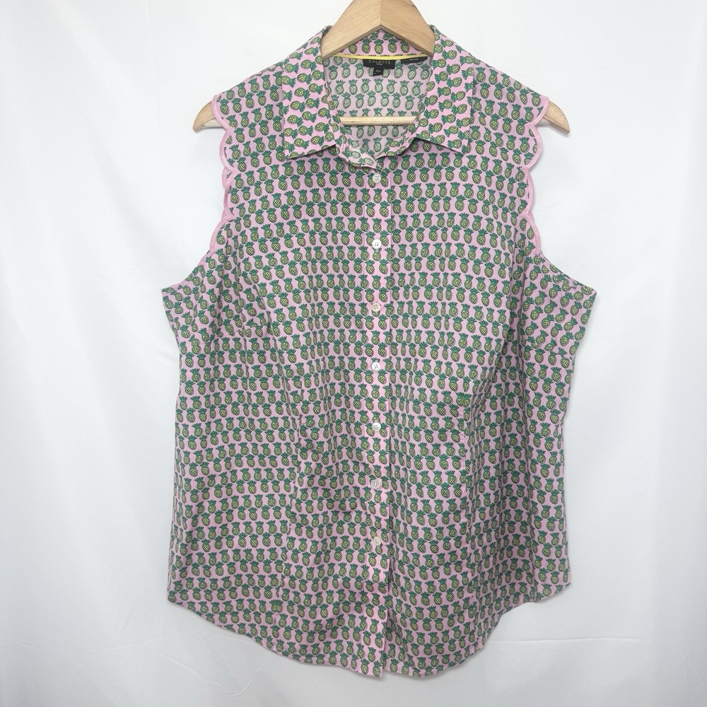 TALBOTS Non-Iron Pineapple Scallop Perfect Shirt Button Up Sleeveless Blouse 16W